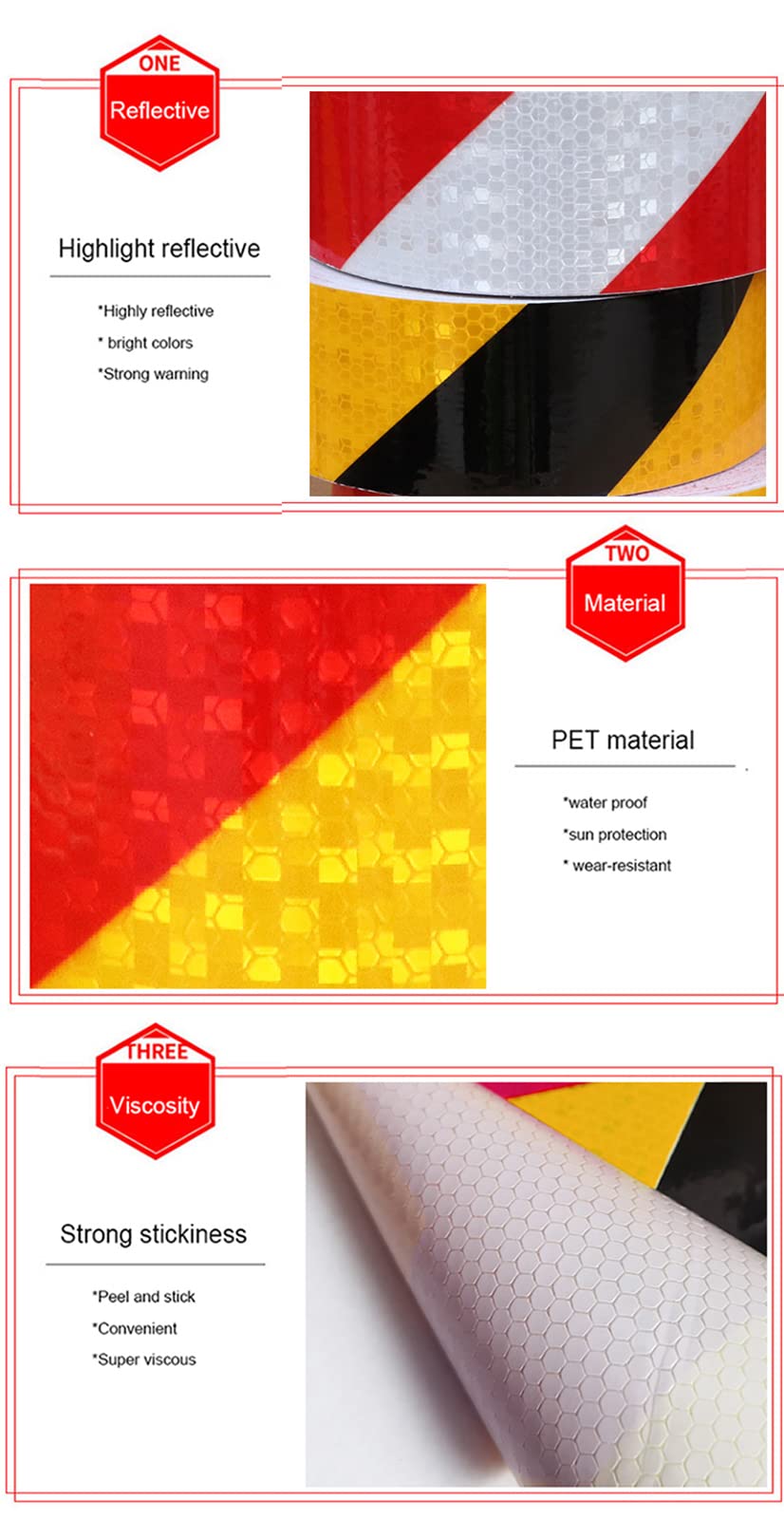 Cinta de señalización de peligro, Cinta Reflectante Multicolor 15cm x 3-50m(Red Yellow,50m)