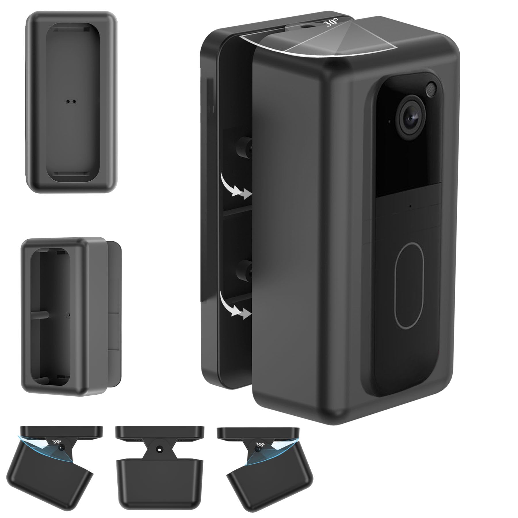 Derebir Doorbell Mount For Blink 2nd Gen, For Anti-Theft Blink Doorbell Mount No-Drill Mounting Bracket djustable Mounting 30° Left & Right Angle Mount Not Block Motion Sensor & Night Vision