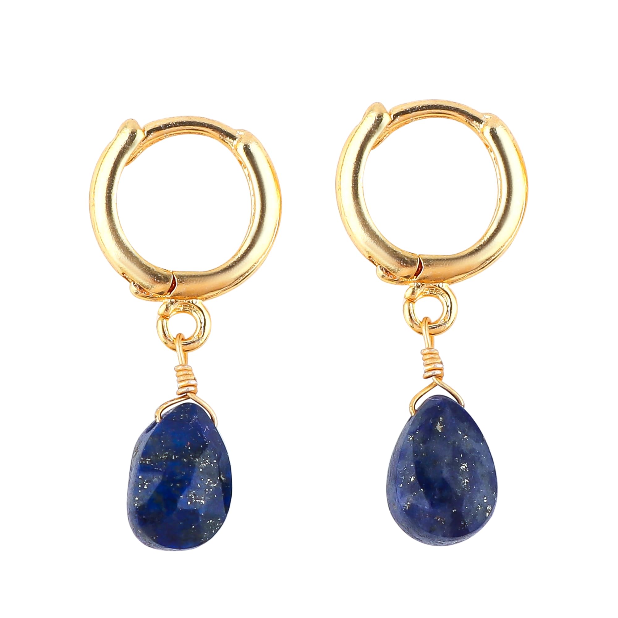 Natural Faceted Drops Beads Hoop Earring Birthstone Earrings for Women, Beads 9x6 mm, Gold Plated Handmade Jewelry Gift For Her