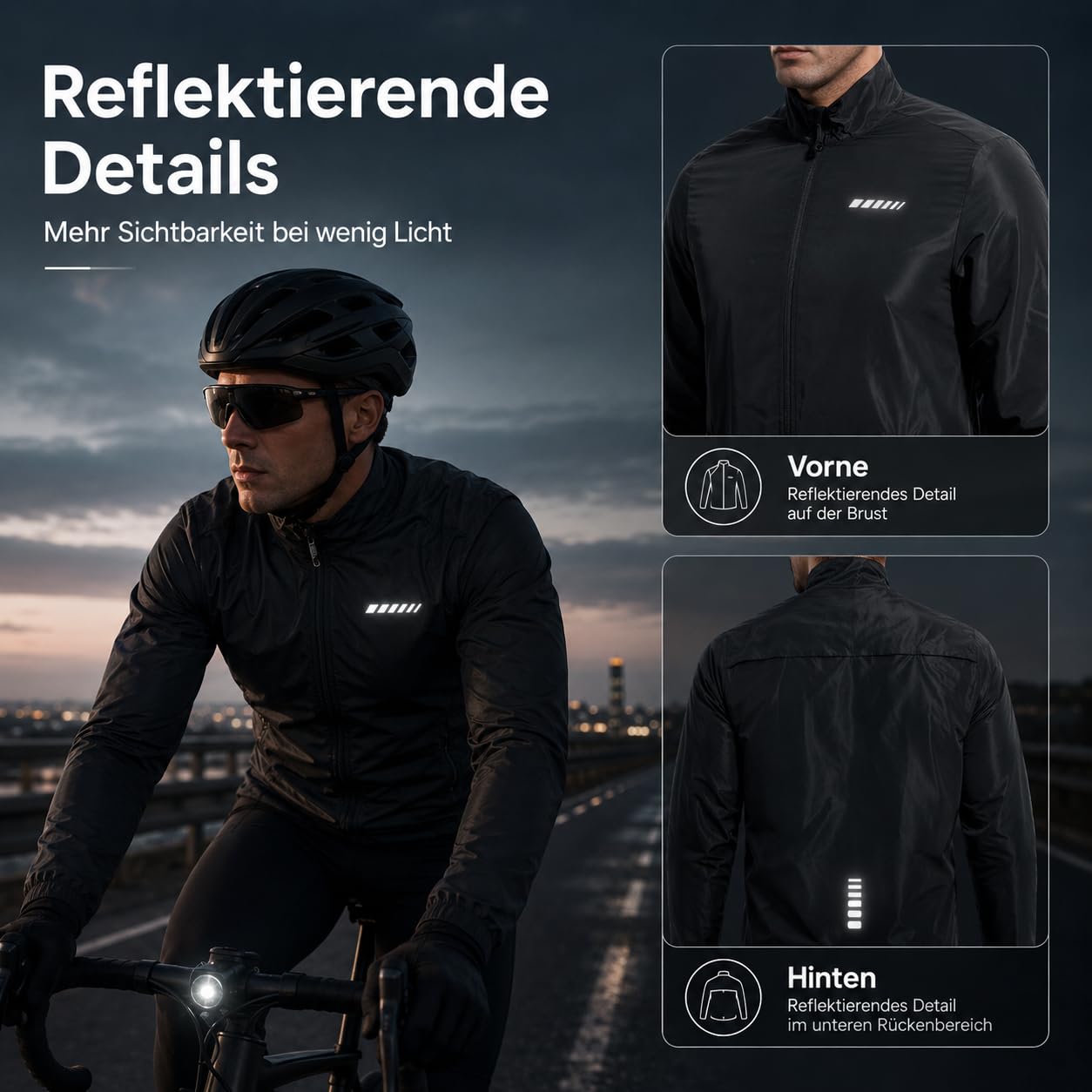 Przewalski Fahrradjacke Herren, Windbreaker Herren Reflektierend Wasserabweisend Atmungsaktiv für Laufen und Radfahren