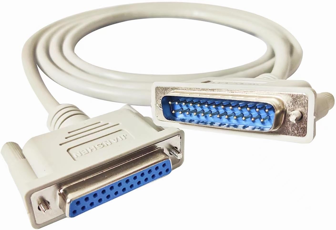 JIANSHEN DB25 Male to Female 30AWG Metal Foil Double Shielded Tinned Copper Wire Braided, D-SUB 25 Pin RS232 Serial Cable (Grey) (15 Feet)