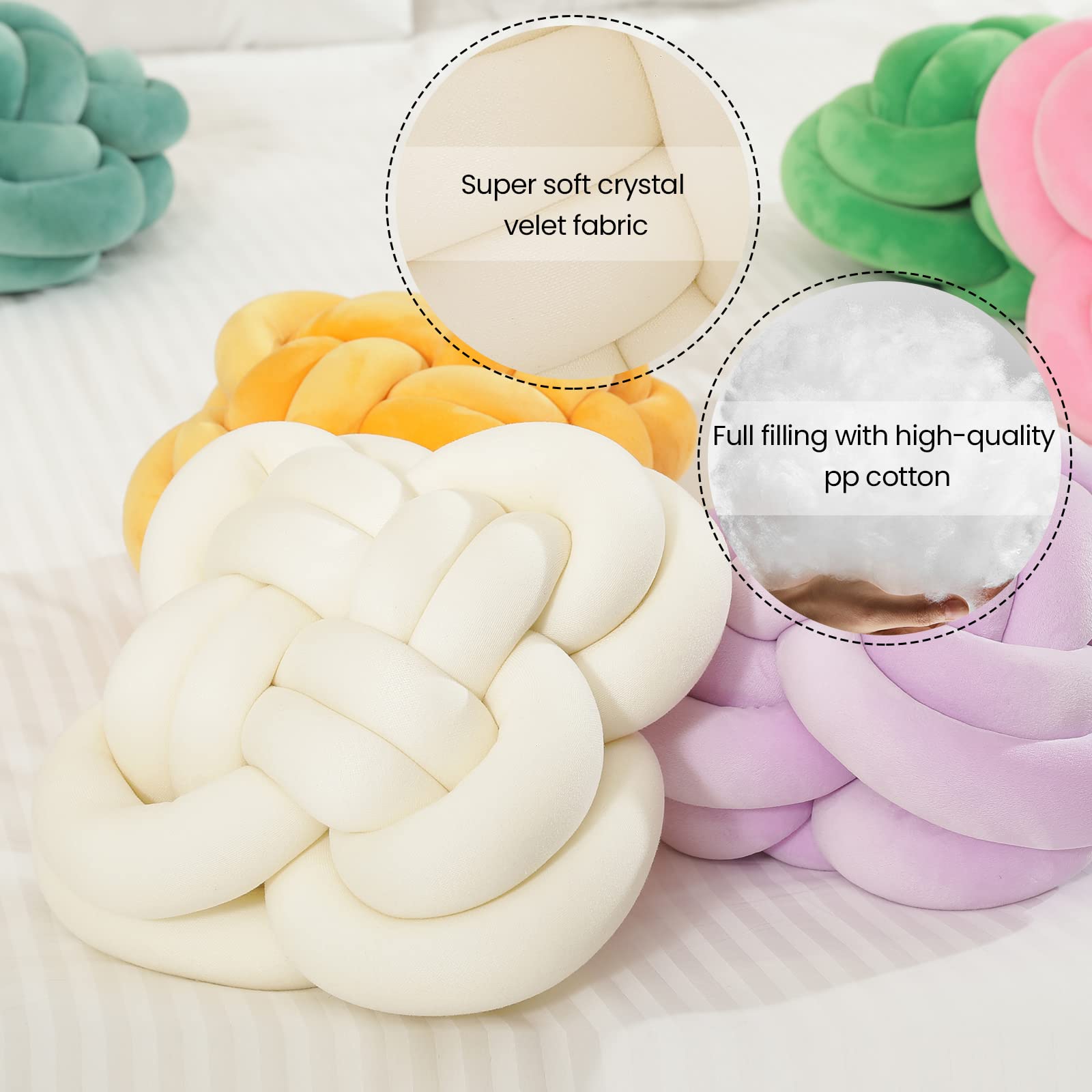 Gowkou Soft Knot Pillow Ball, Aesthetic Knot Ball Pillows Decorative Throw Pillows, Handmade Round Knot Ball Throw Pillow for Home Decoration (12.5 inch, Ivory)