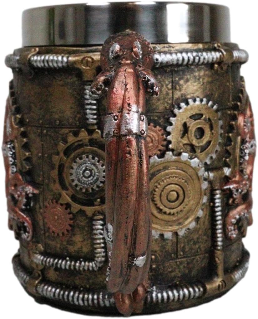 Ebros Brazen Steampunk Kraken Octopus Cyborg With Sculpted Robotic Gearwork Valves And Pipelines Beverage Drinkware Serveware Decorative Accent (Drinking Mug Cup)