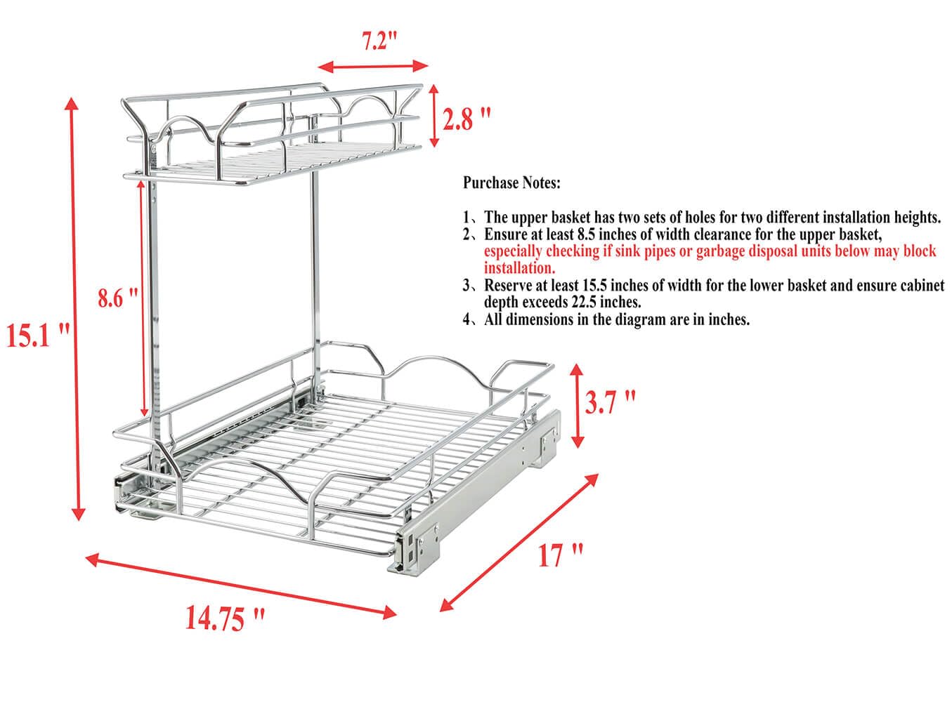 Organizador de gabinete para debajo del fregadero, estante extraíble de dos niveles (14.75 pulgadas de ancho x 21 profundidad), estante deslizante debajo del fregadero para cocina, baño, armario 2
