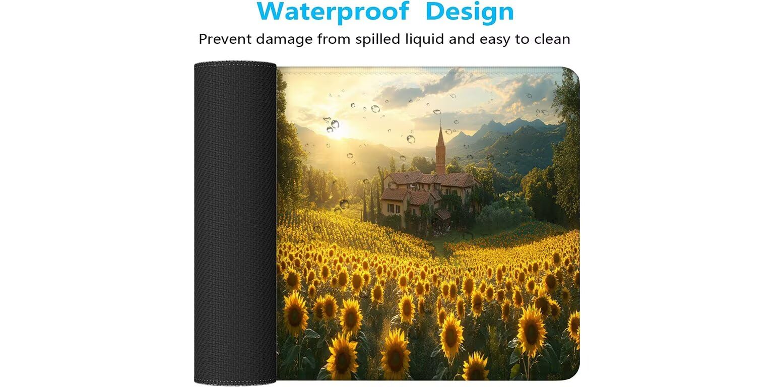 Żółta podkładka pod mysz do gier XXL 1500 x 800 x 3 MM podkładka pod mysz pod ręką wodoodporna podkładka pod mysz słonecznika z antypoślizgową gumową podstawą z krawędziami zszyta podkładka pod mysz