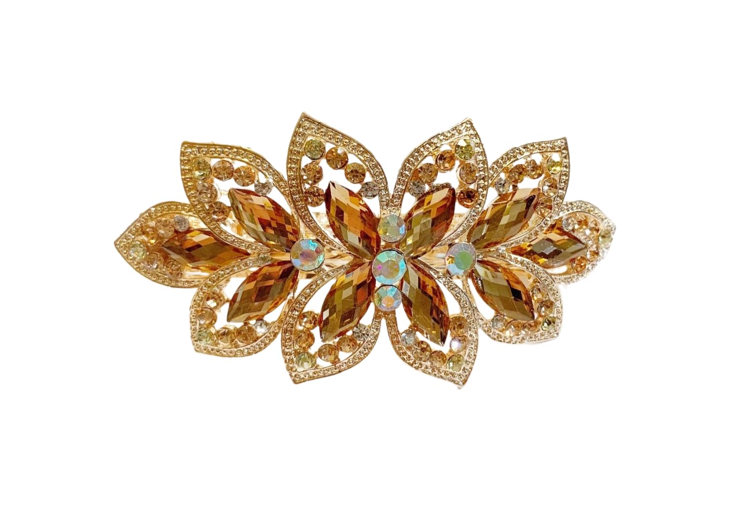 Generic Flower And Leaf Inspired Design Hair Barrette With Rhinestones And Crystal Brown 3.75"" x 1.75"" x 1.2"" Unique Hair Accessory Vintage Style For Women's Thick Long Hair