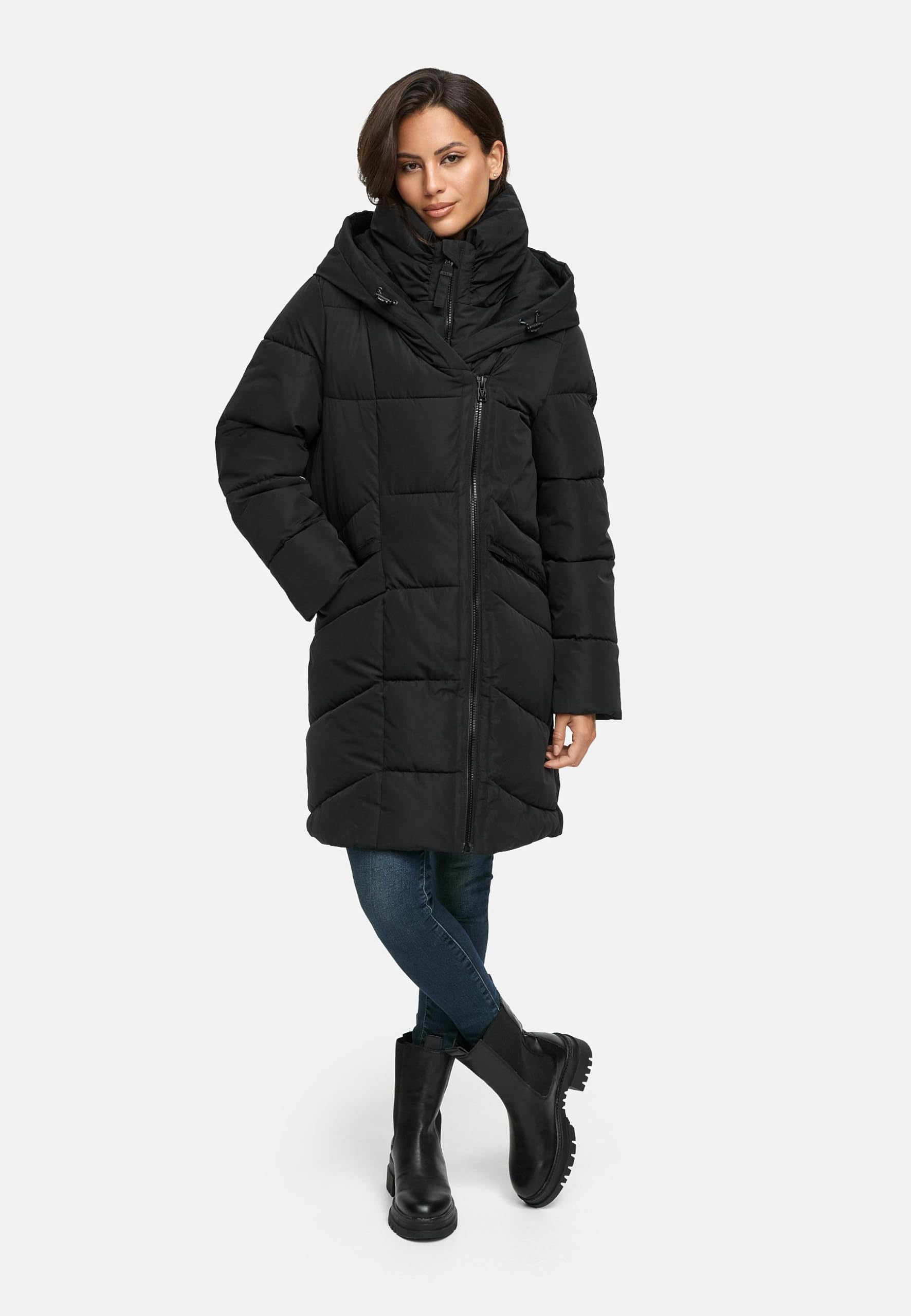 MARIKOO Cappotto lungo donna calda giacca invernale con doppia cerniera e cappuccio Virenaa 16 S-3XL