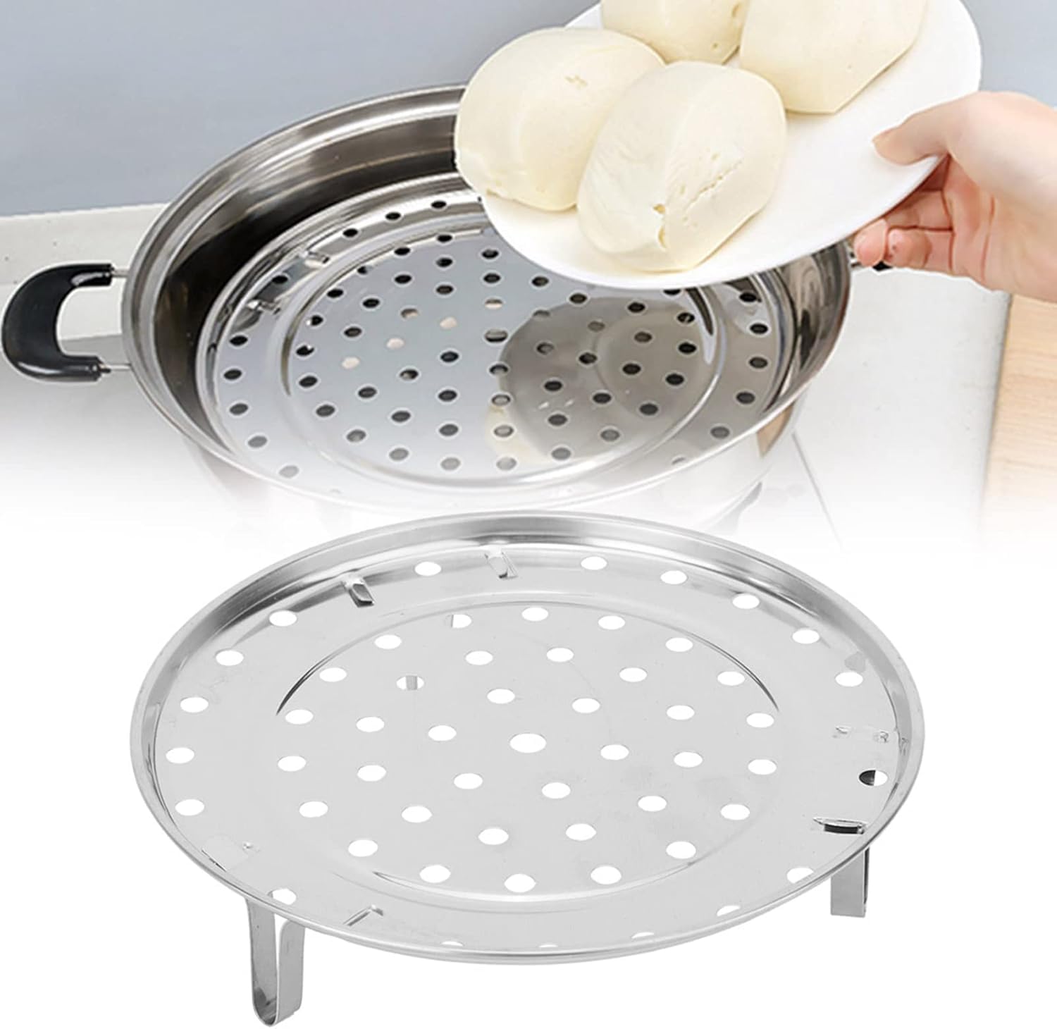 MallArt® Paslanmaz Çelik Buharda Pişirme Aparatı | Tencere İçi Çok Amaçlı Buhar Rafı | Sebze, Mantı, Hamur İşleri için Buhar Teli | 24 cm | Paslanmaz, Dayanıklı, Kolay Temizlik