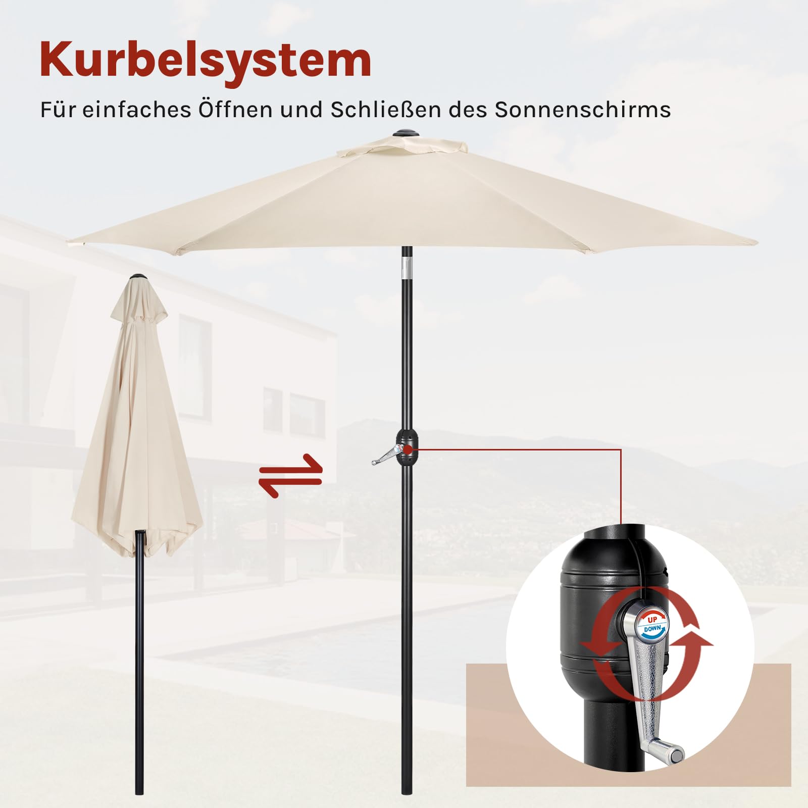 WOLTU Sonnenschirm φ270cm, Balkonschirm Strandschirm UV-beständig Wasserdicht, 45° knickbar, mit Handkurbel Tragetasche, für Balkon Garten Terrasse Pool, Sechseckig, Beige