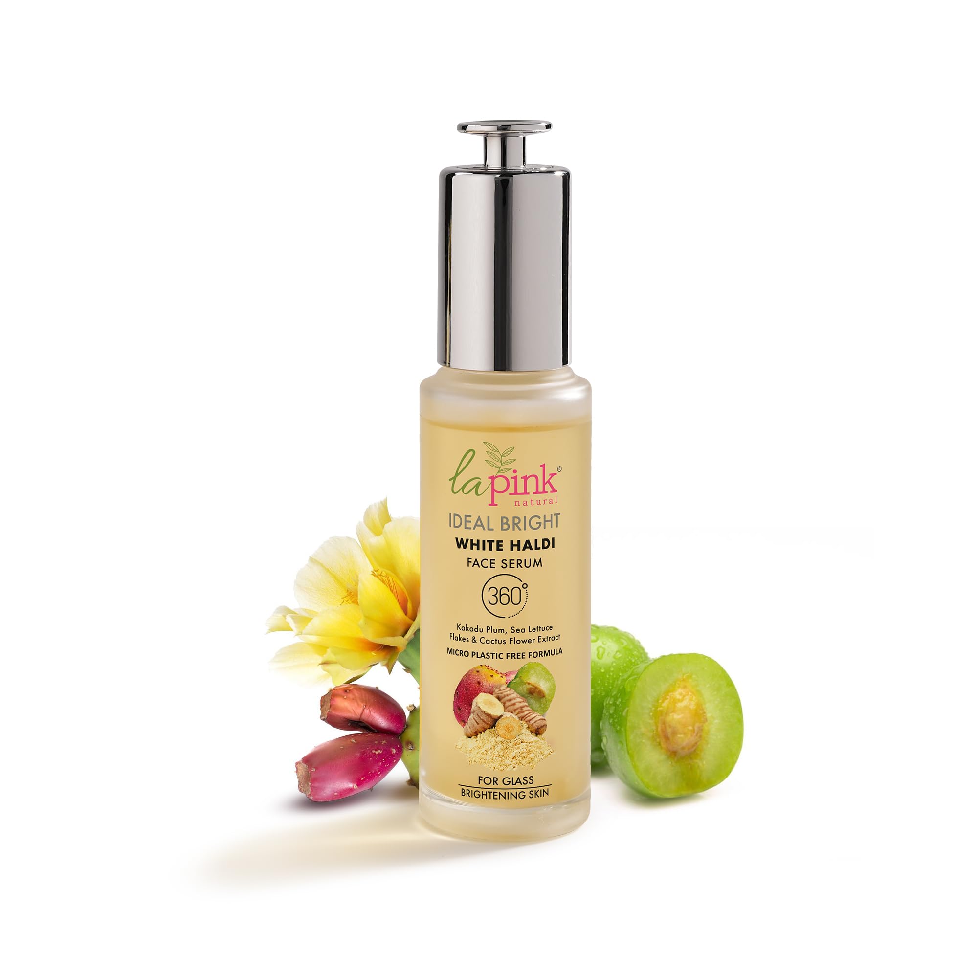 La Pink Ideal Bright Face Serum | 100% Microplastic Free Formula | Glass like skin, Lightening, Evens Skin Tone | White Haldi & Kakadu Plum | For Bright Radiant Skin | All Skin Types | 50ml