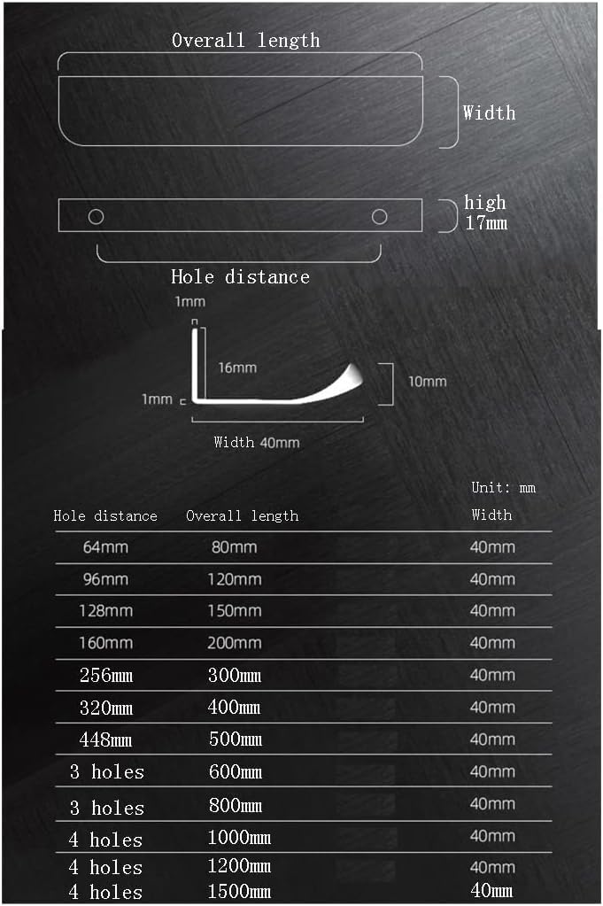 Ukryte klamki do drzwi, Uchwyty meblowe ze stopu aluminium, ukryte uchwyty do szaf, szuflad, czarne, 2 sztuki(Overall length 600mm)
