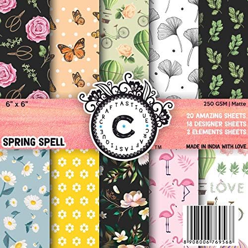 Craftastique Spring Spell Scrapbooking Paper Pack (20 Sheets, 250 GSM, 6x6), Multicolor