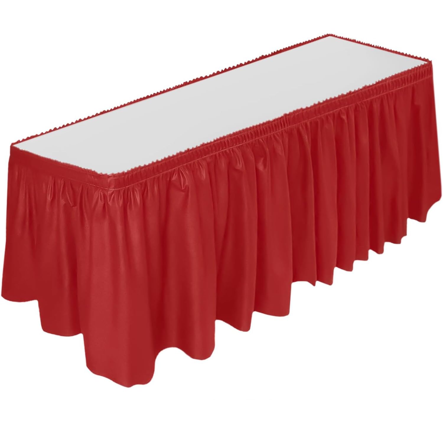 DecorRack Table Skirt, 29 in x 14 ft -BPA Free- Plastic Tableskirt, Disposable, Reusable, Rectangular Tablecloth Skirt, Red (1 Pack)