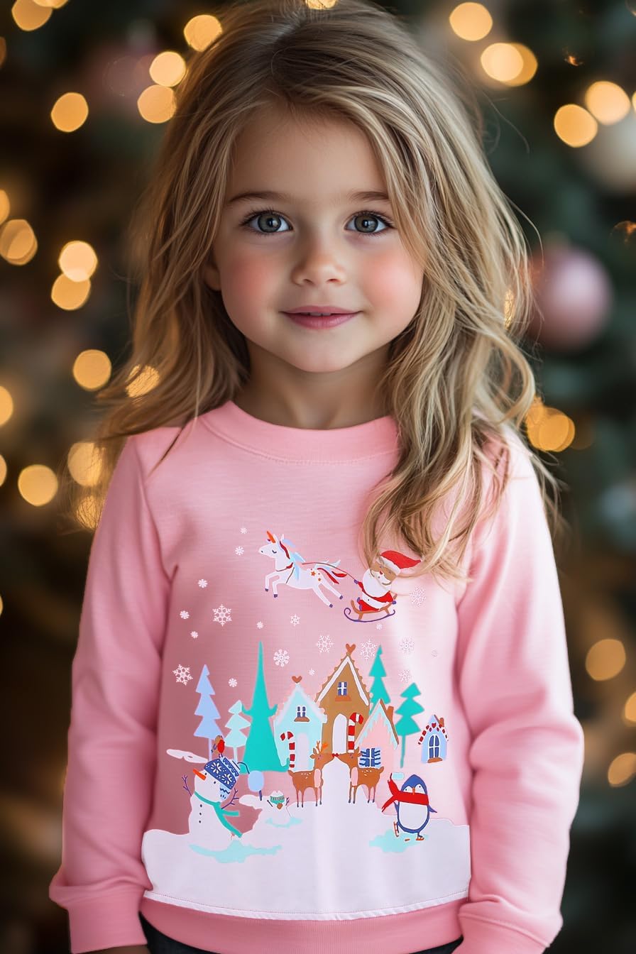 Mrocioa Toddler Girls Sweatshirt Holiday Sweater Reindeer Shirt Kids Xmas Pullover Sweater Tops 2-7T