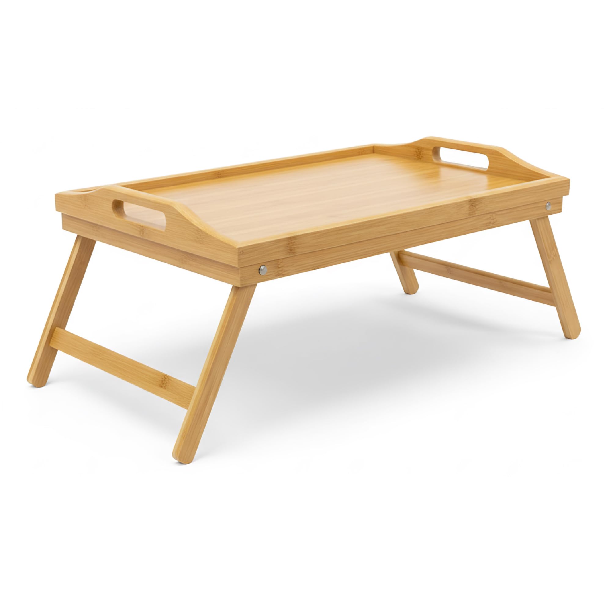 Klappbares Bambus-Serviertablett,21,5 x 47 x 27 cm, für das Bett, Knie-Tablett, mit Griffen, einfach zu reinigen, natürlich braun