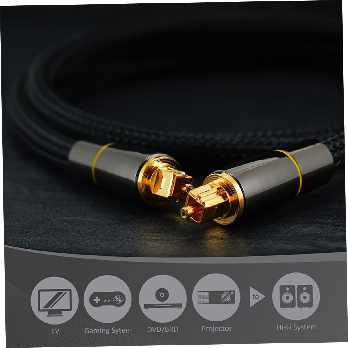 Mikikit Cavo Audio Ottico in Fibra, Nero, Segnale Stabile e Copertura Protettiva, per Soundbar e Console,