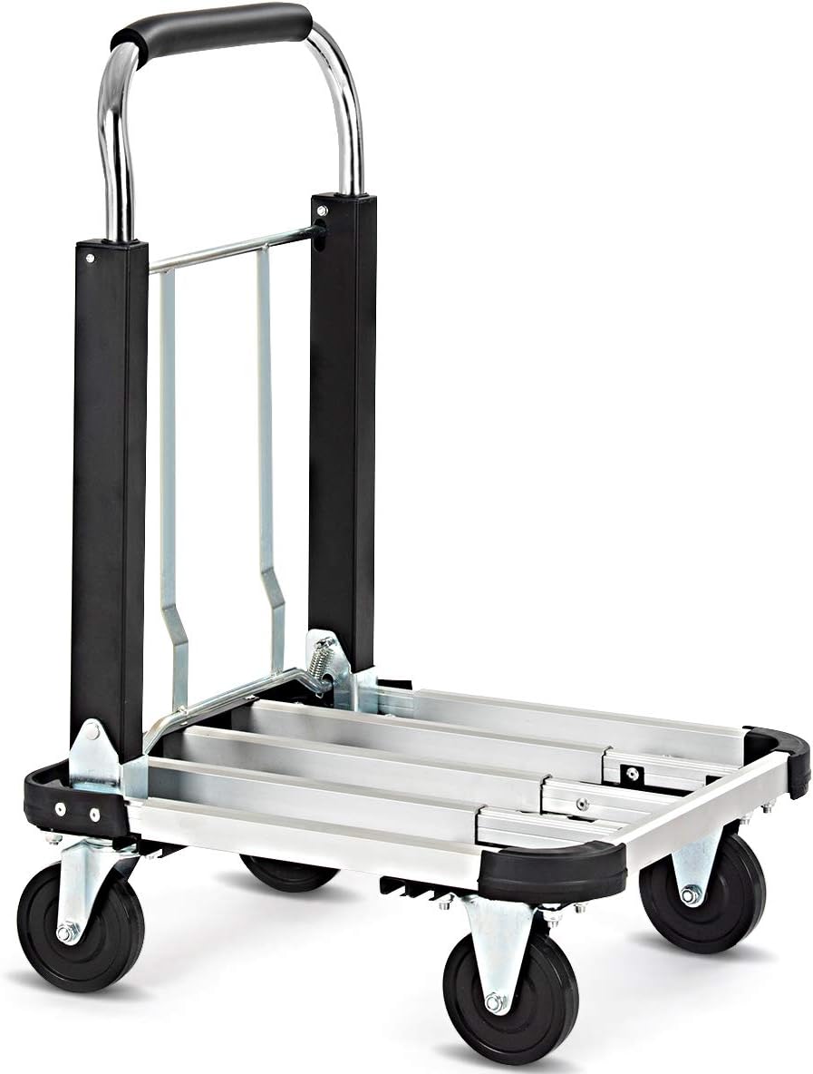 Tech Deals 🔥 Goplus Folding Platform Truck Heavy Duty Portable 4-Wheel Dolly Cart, Height and Length Adjustable, 330-lb Capacity, Silver