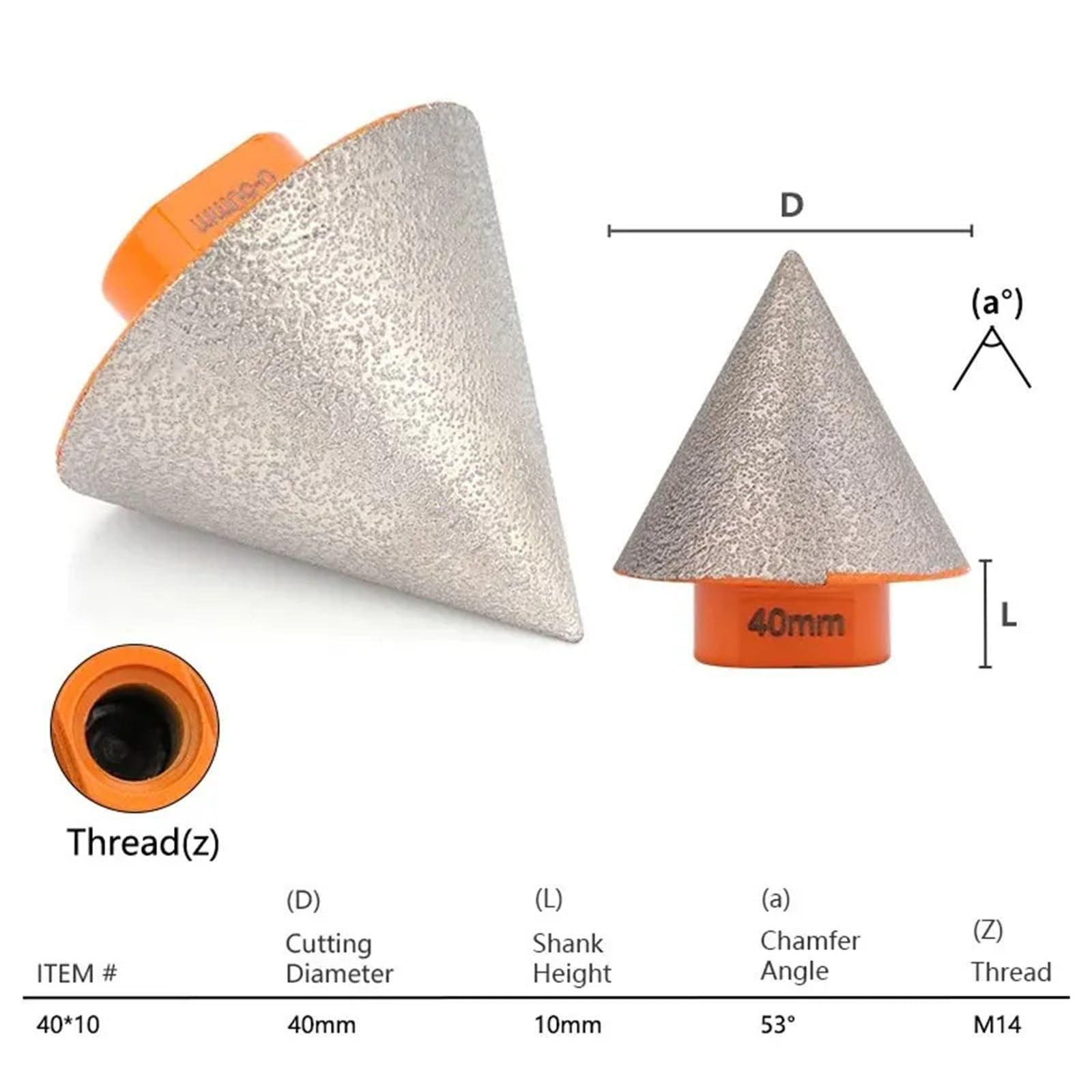 M14 diamentowe wiertła do fazowania, 25-50 mm, frezowanie, przecinarka do płytek, marmur, beton, wiercenie, wiercenie, korony, narzędzia budowlane, 1 szt. (40 mm)