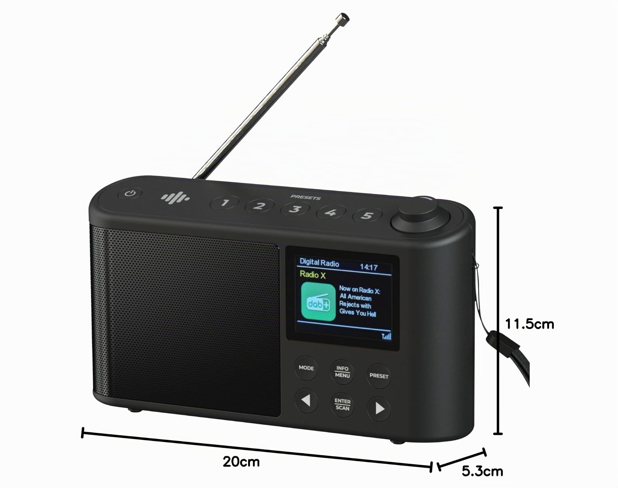 Radio DAB portatile, radio DAB Plus/DAB, radio FM, piccola radio, grande display LCD, radio portatili con rete elettrica e batteria, ricarica USB per 10 ore di riproduzione, (spettro di iBox)