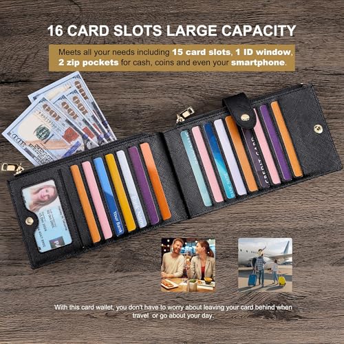 Image of Travelambo RFID Wallet Women Large Size Bifold Multi Card Wallet Case with Zipper Pocke Credit Card Holder for Women