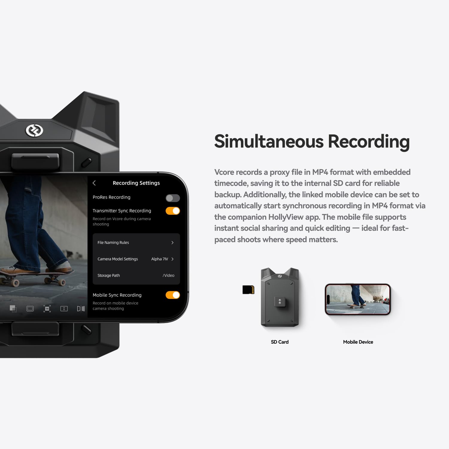 Hollyland Vcore Système de Transmission Vidéo sans Fil Surveillance en 4K30/HD Surveillance sur 4 appareils Batterie intégrée Extension par Carte mémoire Prise en Charge de Youtube et Twitch Émetteur