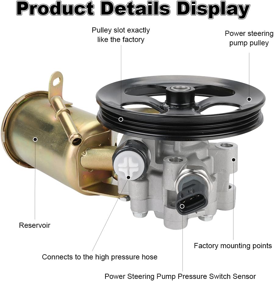 Power Steering Pump with Pulley & Reservoir Compatible with Scion xA xB 1.5L L4 2004 2005 2006, Compatible with Toyota Echo 2000 2001 2002 2003 2004 2005, Replacement for 21-5242, 44310-52020