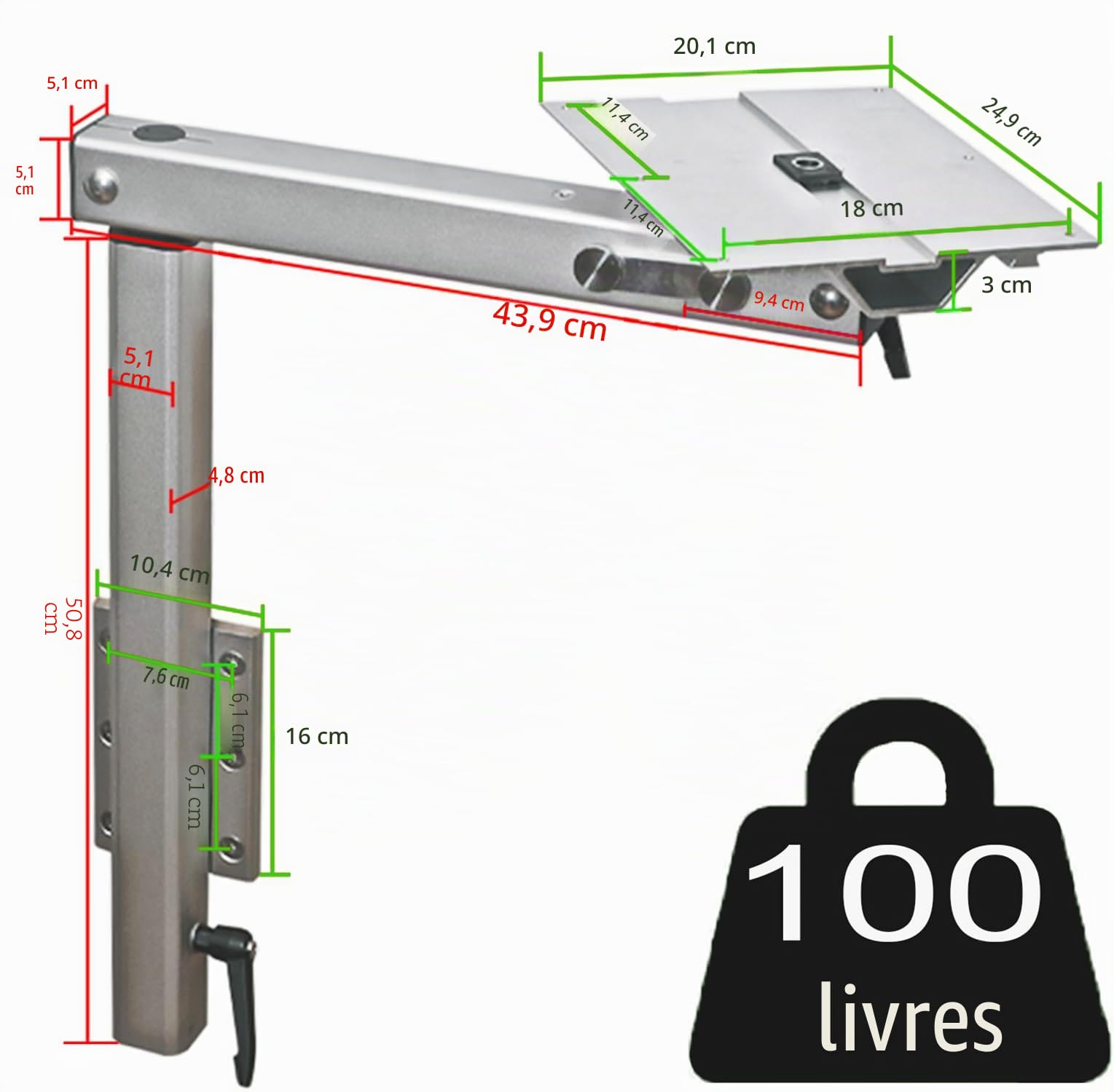 Pieds de table pliables en alliage d'aluminium utilisés pour les camping-cars, les yachts, les caravanes et les caravanes (argenté)