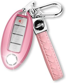 QBUC for Nissan Key Fob Cover with Keychain, Soft TPU Key Shell Case Suitable for Altima Rogue Maxima Sentra Infiniti Armada Sedan Murano Pathfinder Frontier Smart Remote Key Holder（Pink）