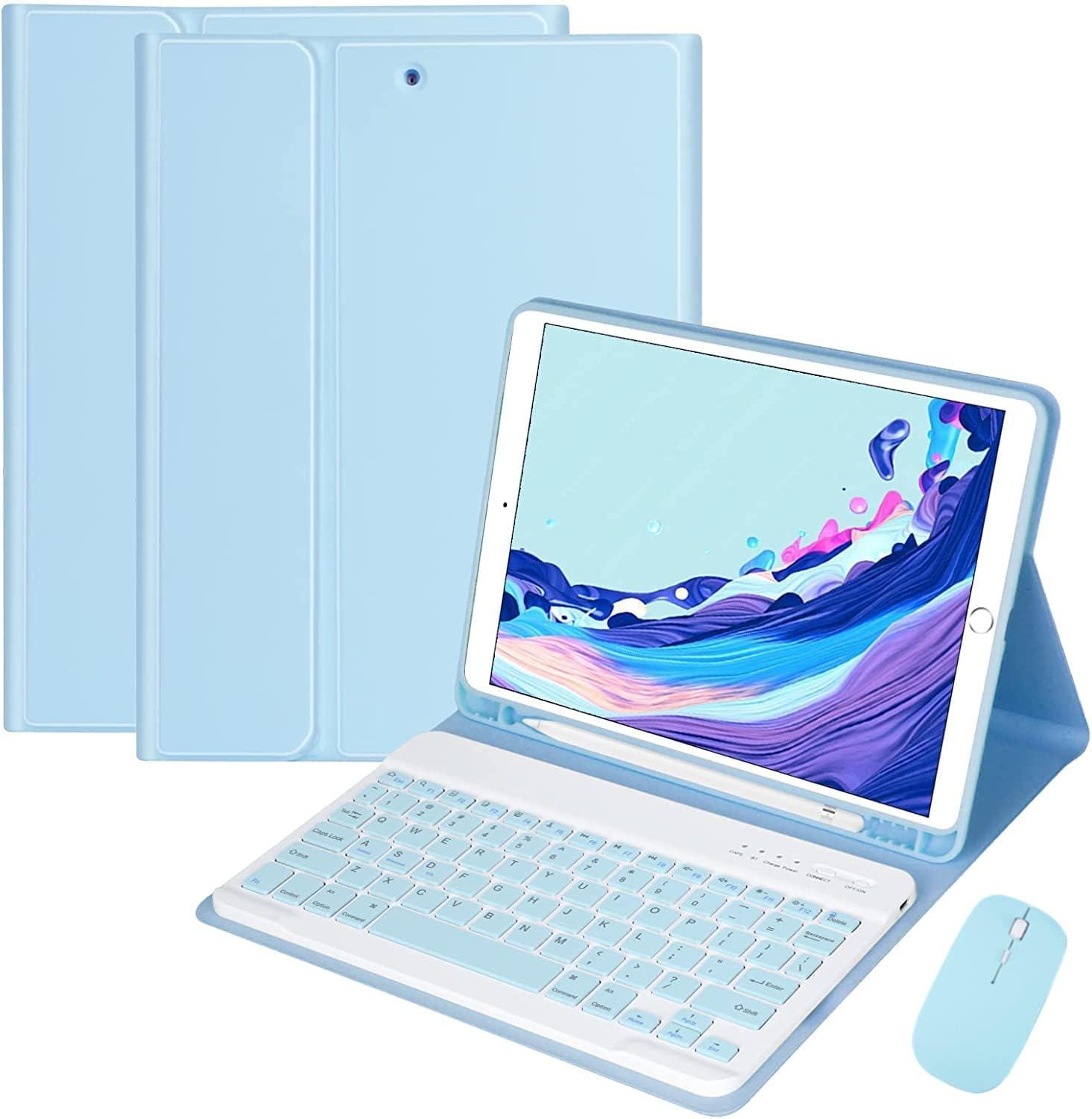 QIYIBOCASEGalaxy Tab S7FE/S8 Plus/S7 Plus Case with Keyboard and Mouse, Candy Detachable Magnetic Keyboard Case with Mouse&S Pen Holder for Galaxy Tab S8+ /S7 FE /S7+ Tablet (Sky Blue)