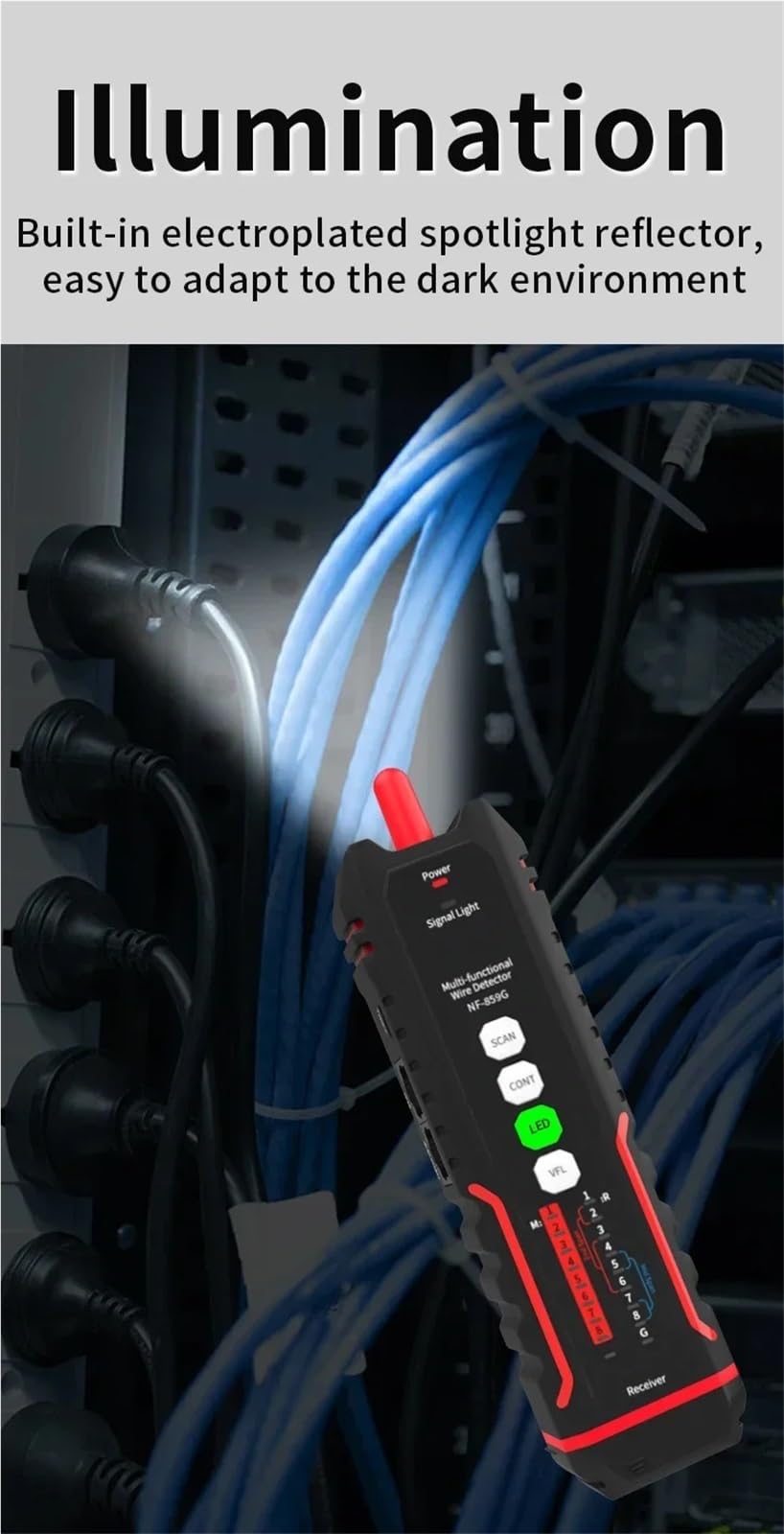 Kabel-Tracker, NF-859GK Leitungssucher Netzwerktester Rotlicht Einzelkopf Crimplänge Haltepunkt IP-Scan PING Ladetyp