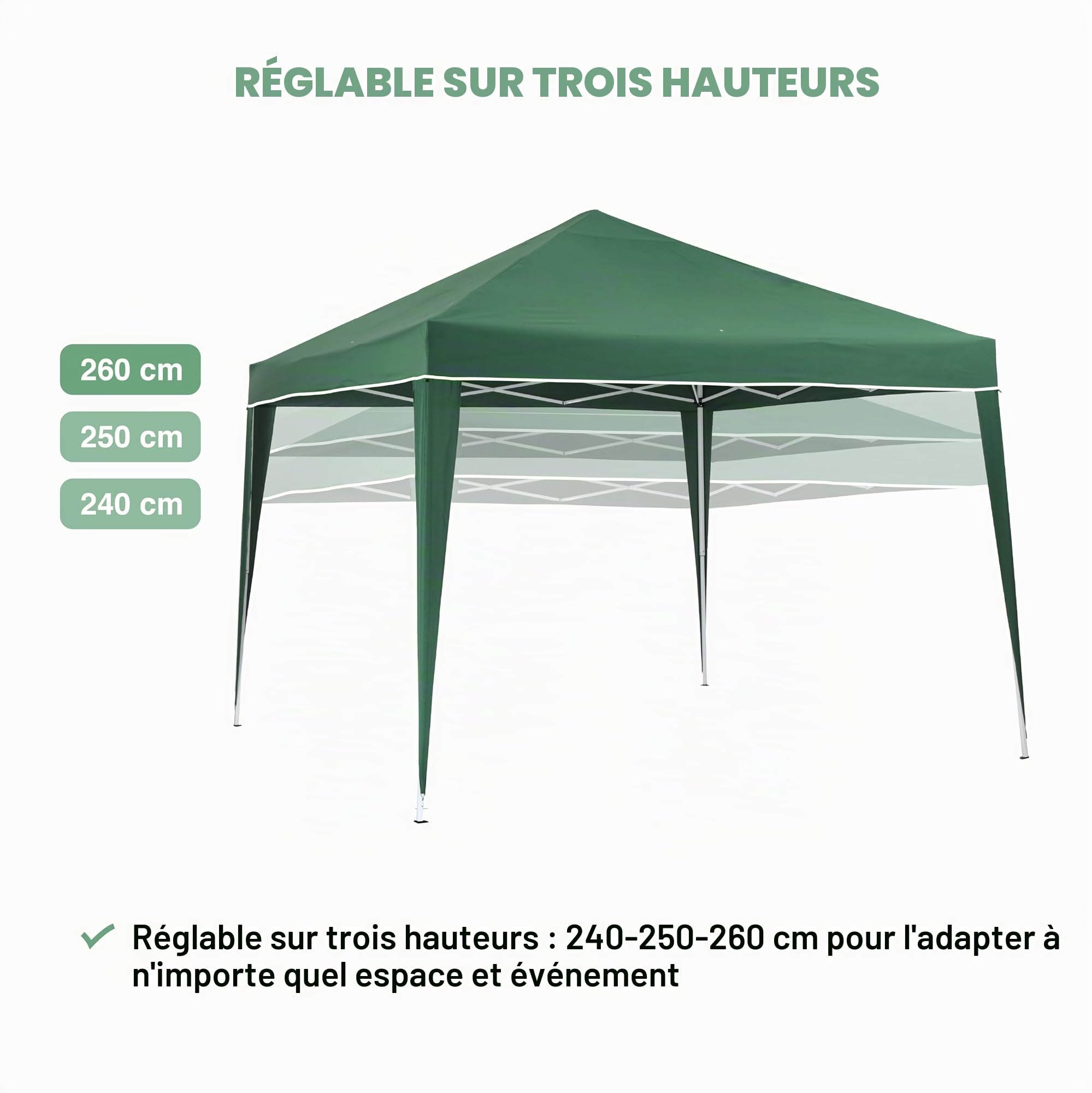 KG KITGARDEN - Tonnelle Pliante 3 x 3 m pour Jardin, avec piquets et Sac de Transport, Vert