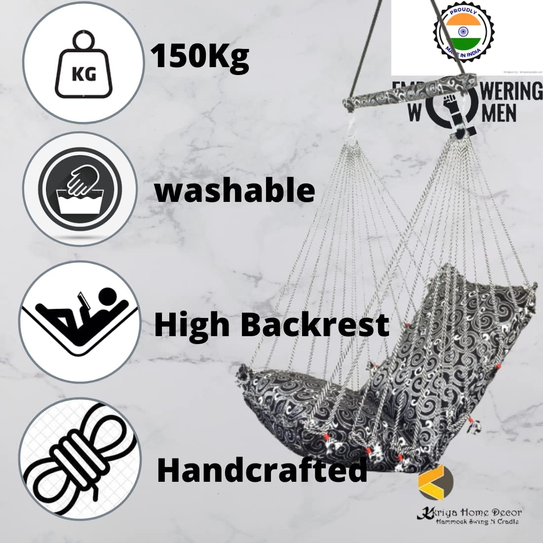 Kriya Home DECCOR CCOTTON Swing with Weight Capacity of More Than 100KG, Washable and CUSION CAN BE Removed. 2