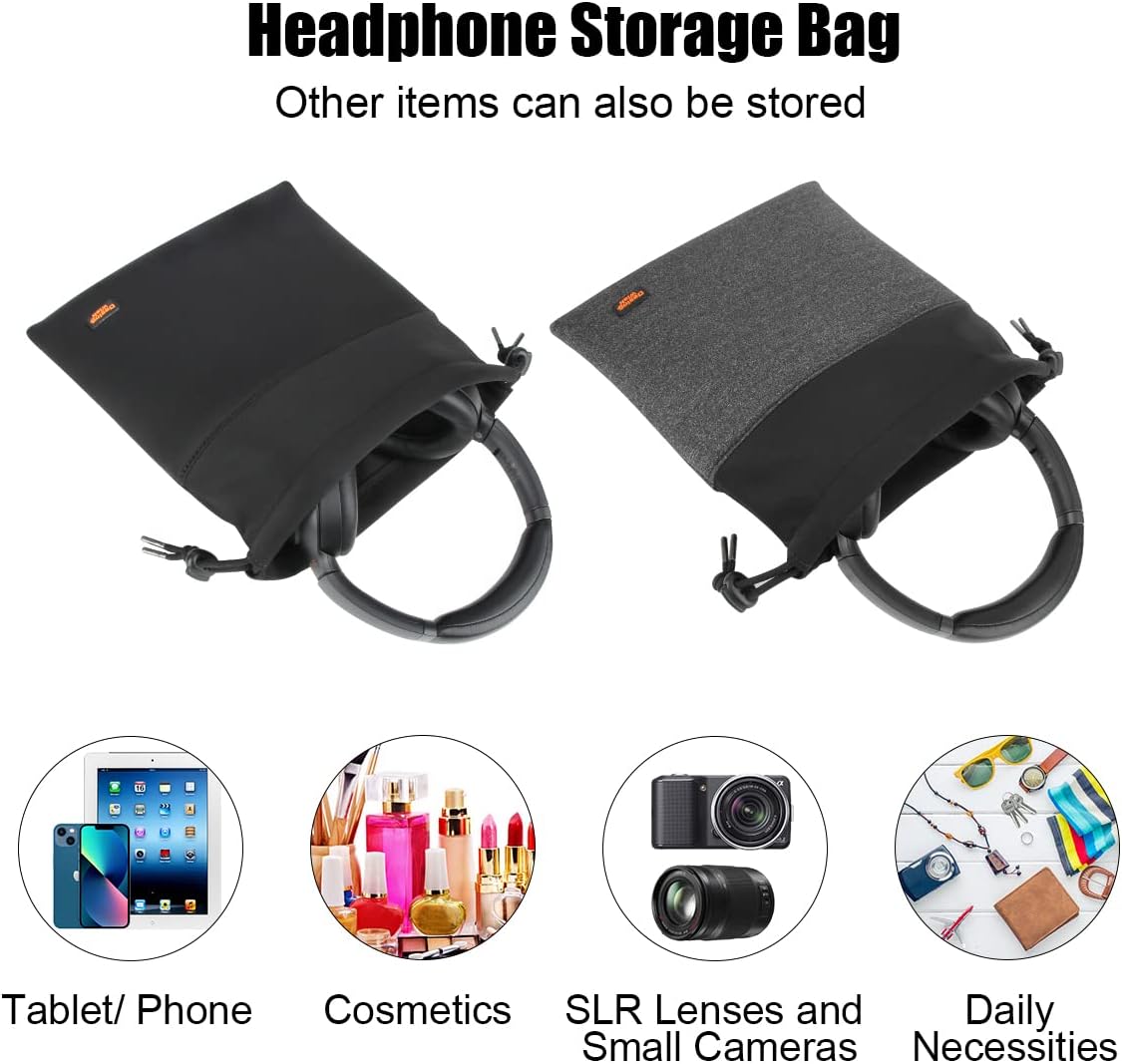 Desing Wish Headphone Storage Bag, 2 Pack Lightweight Headphone Carrying Pouches Headset Case Bag Travel Pouch for Headsets Overhead Headphones Neckband Earbuds (Large Black, Large Grey)