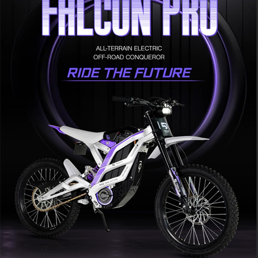 79Bike Falcon Pro Dirt Bike elettrica per adulti, motocicletta elettrica da 19 pollici con batteria al litio da 72 V 35 Ah, autonomia di 125 km, motore 10 kW, bici elettrica da 410 Nm (argento viola)