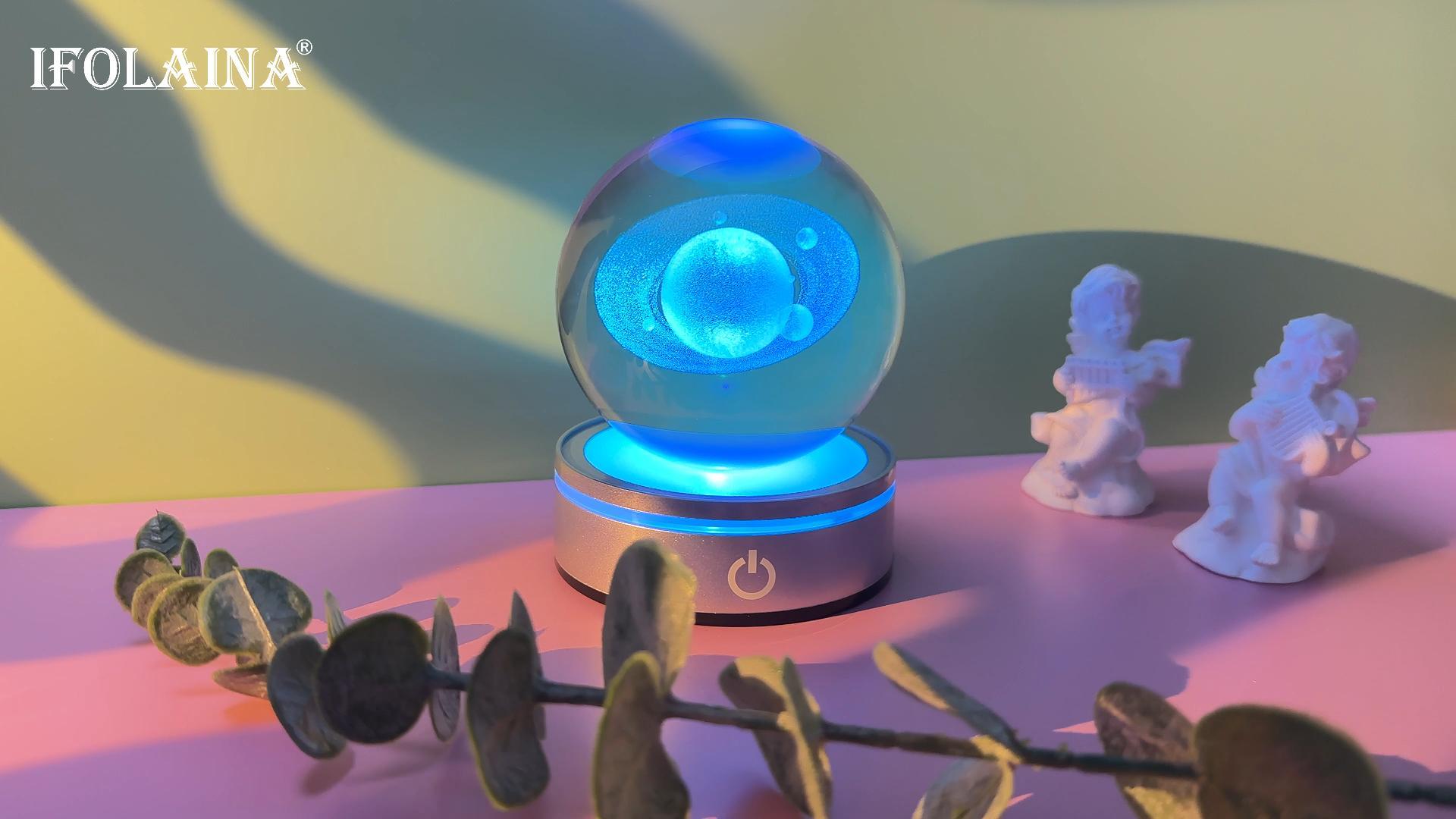 IFOLAINA 3D Saturn Crystal Ball Lamp Space Themed Gifts Engraved