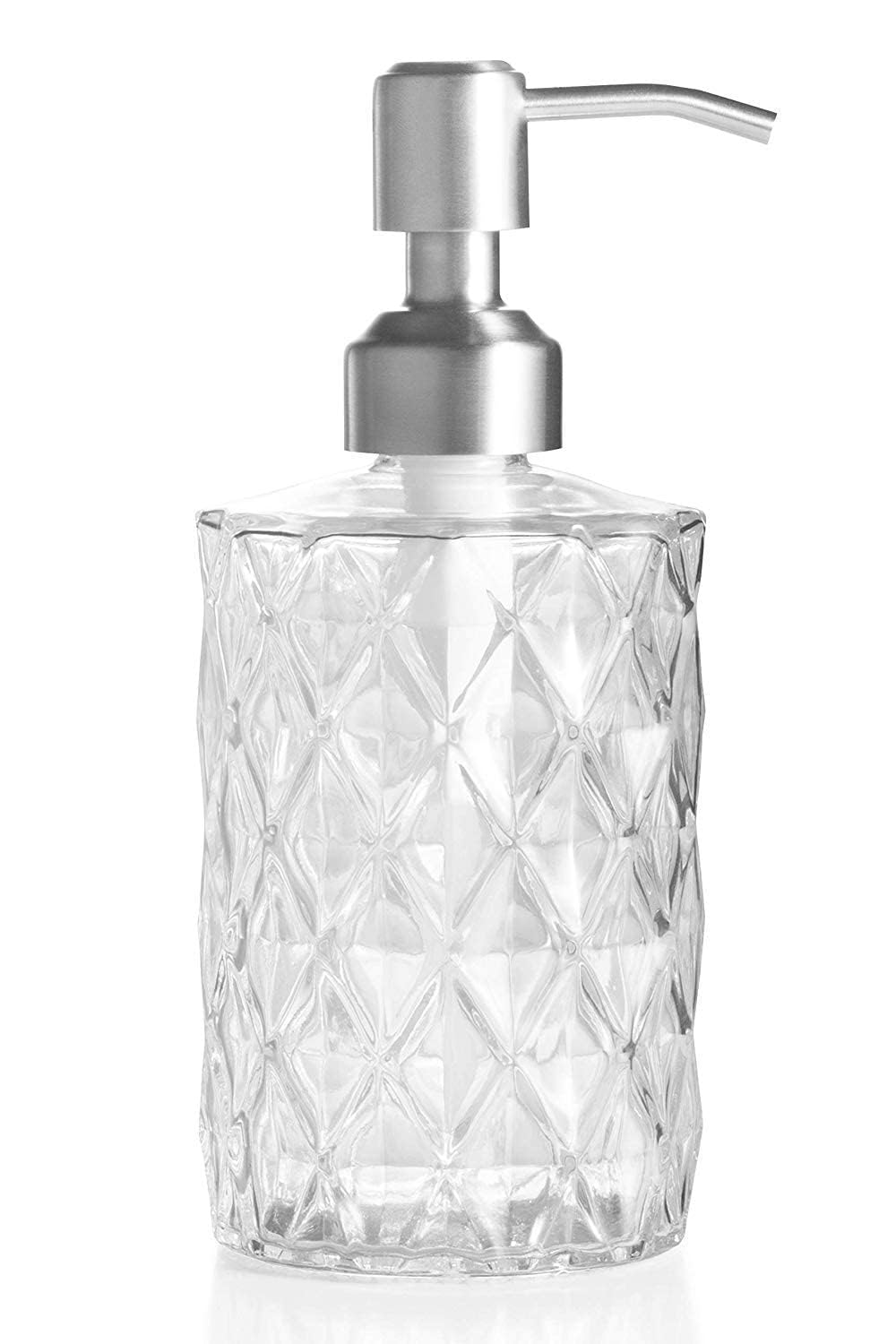 Ekirlin Glass Soap Dispenser Bottle with Pump, 11 Oz/340 ml Refillable Liquid Hand Jar Dispenser with 304 Rustproof Stainless Steel Pump for Bathroom, Countertop, Kitchen, Laundry Room (Transparent)