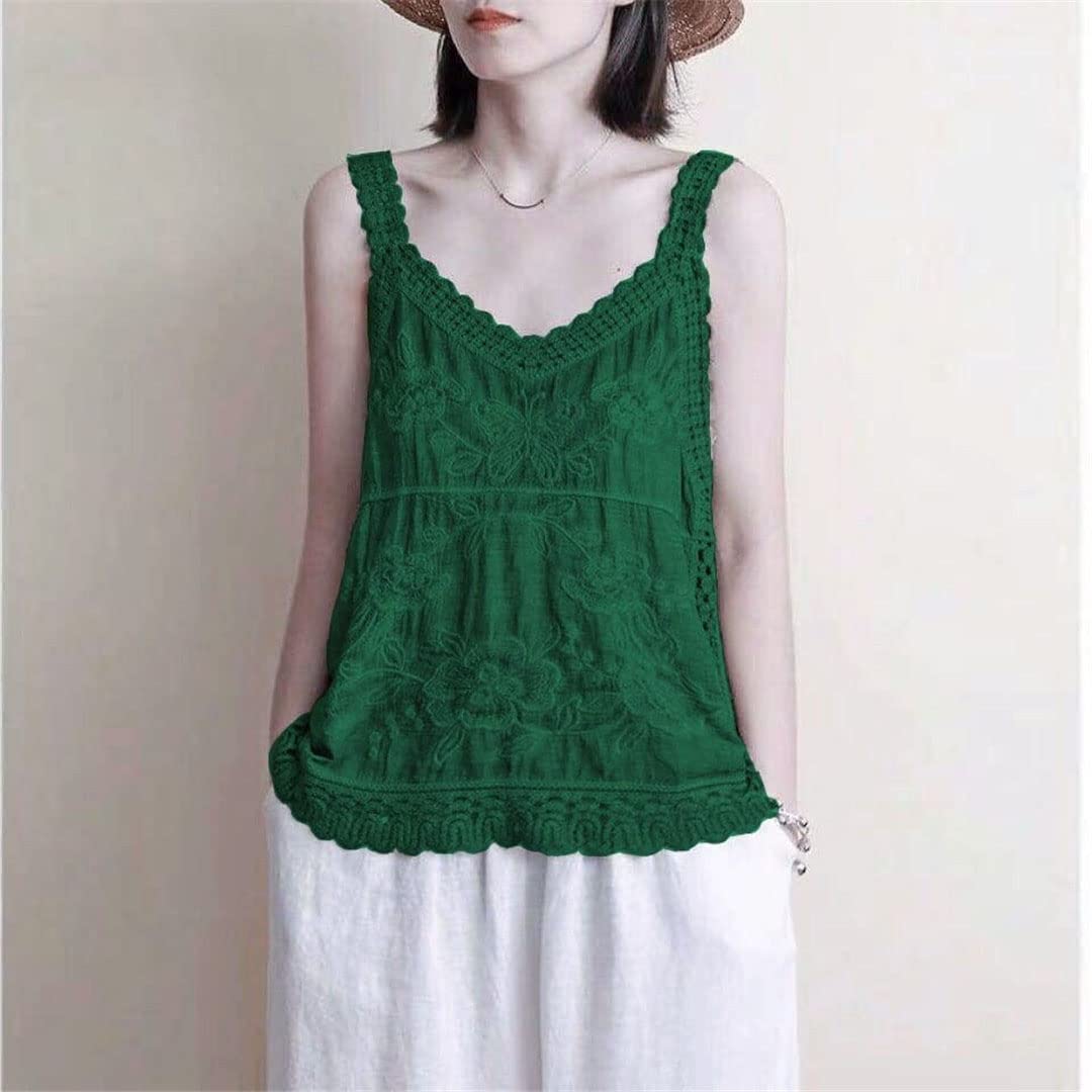 Lmtossey Primavera ed estate Spaghetti Strap Top Donne Senza Maniche Scollo a V Ricamo Floreale Top Tubo Bianco Top