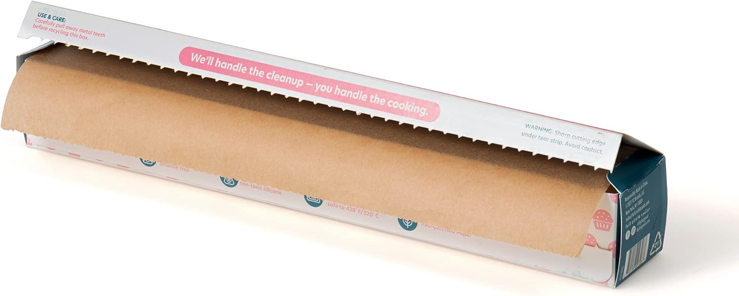 Brown Natural Baking Paper Roll - Unbleached FSC Certified – Non-Toxic, Chlorine Free Non-Stick Silicone Coated Oven-Safe Paper, 70 Sq Ft