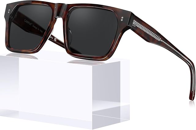 CARFIA Acetate Sunglasses for Men Polarized UV400 Protection Modern Flat Large Wrap Square Driving Glasses