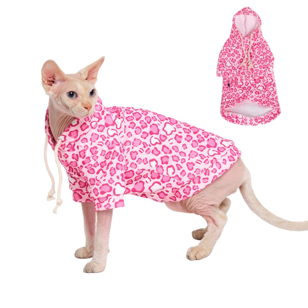 GigglyHouse Sphynx Cat Clothes, Cat Hoodie for Hairless Cats, Cornish Rex and Devon Rex (Pink Hoodie, XXL(10-11lbs))