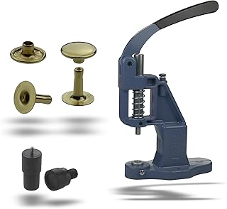 Ista Tools Prensa remachadora de ojales, + remaches huecos, cabeza única de 6 mm, 7 mm, 9 mm, 12 mm de acero (1, juego de prensa + remaches huecos de 7 x 7 mm, amarillo)