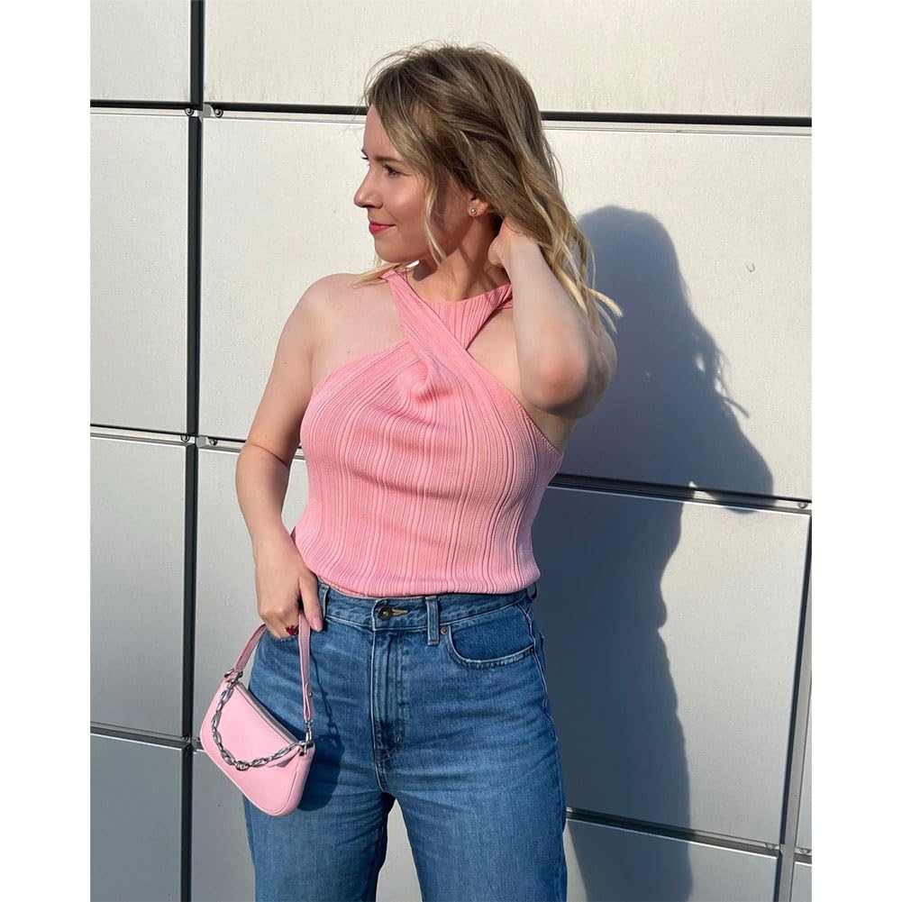 YIUOR Handbag with Chain Strap Retro Faux Leather Classic Clutch Bag Small Shoulder Purse for Women