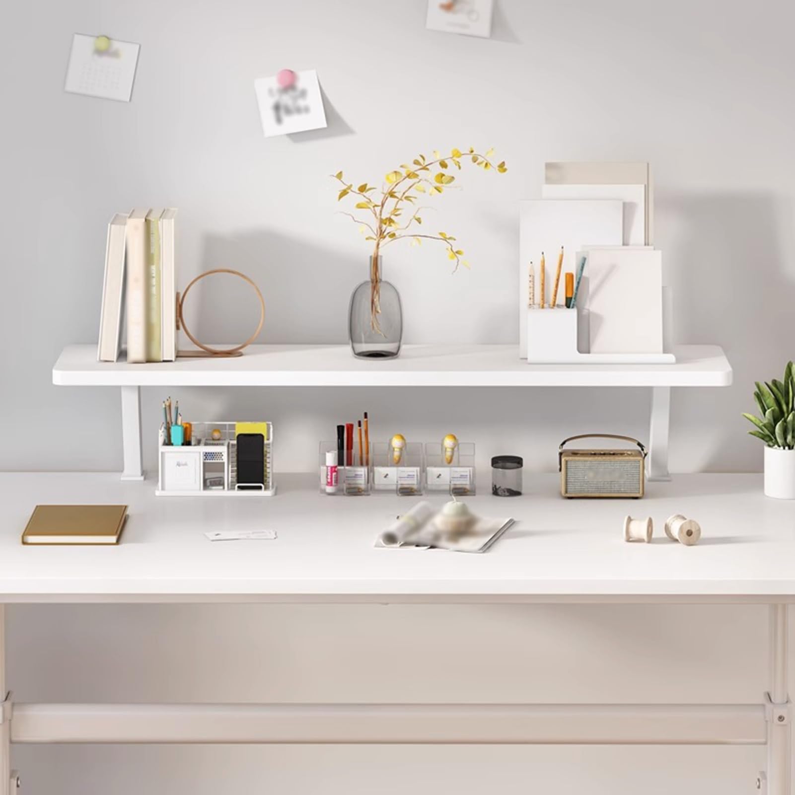 ÉtagèRe à Poser sur Bureau, Organisateur de Bureau Étagère de Bureau en Bois avec Pince pour La Maison et Le Bureau Cuisine et Salle de Bain(Logs,60cmx20cm)