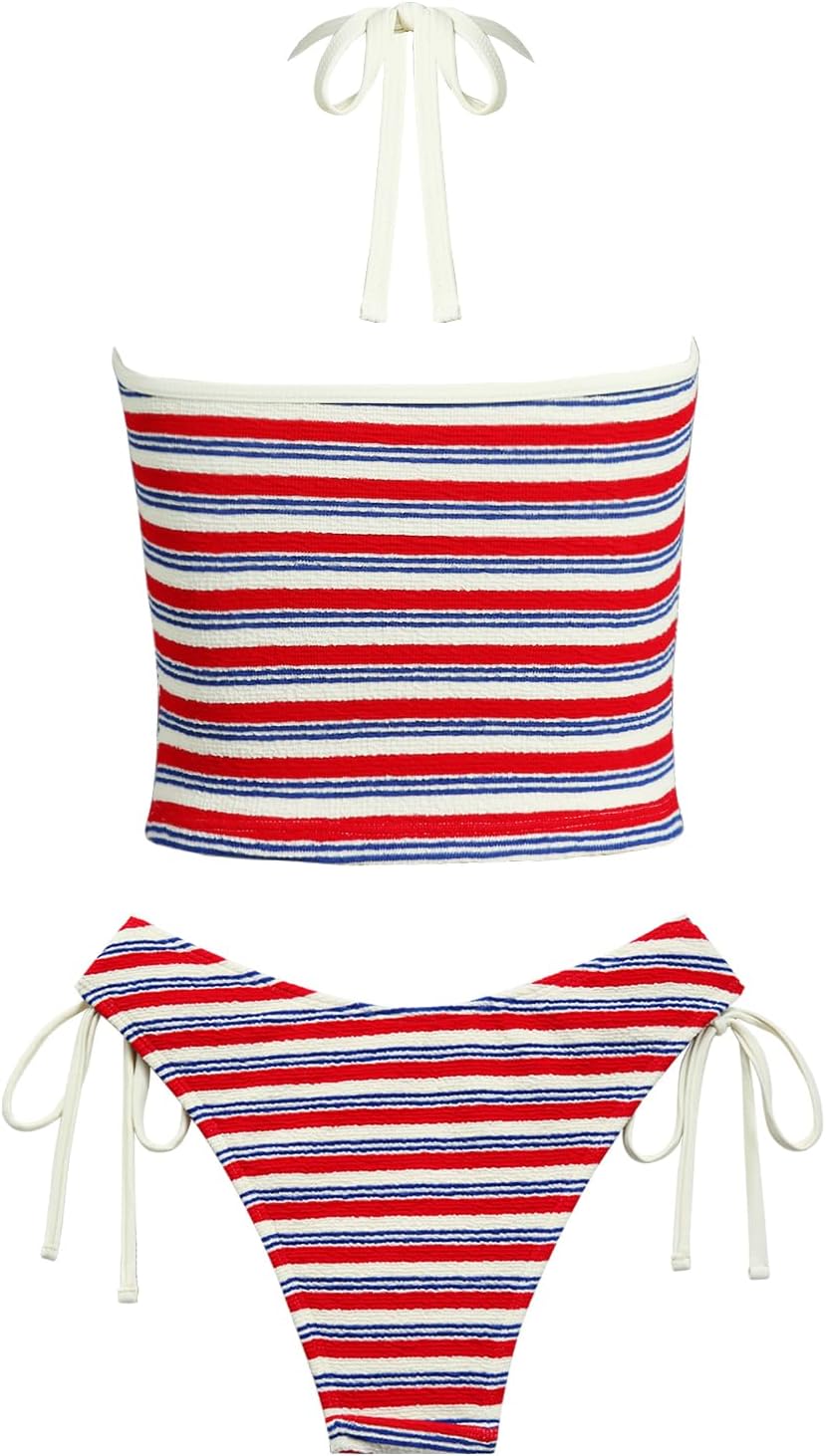 Women's Contrast Textured Floral Bowknot Plunging V Neck Cheeky Tankini 2026 Swimsuit Set