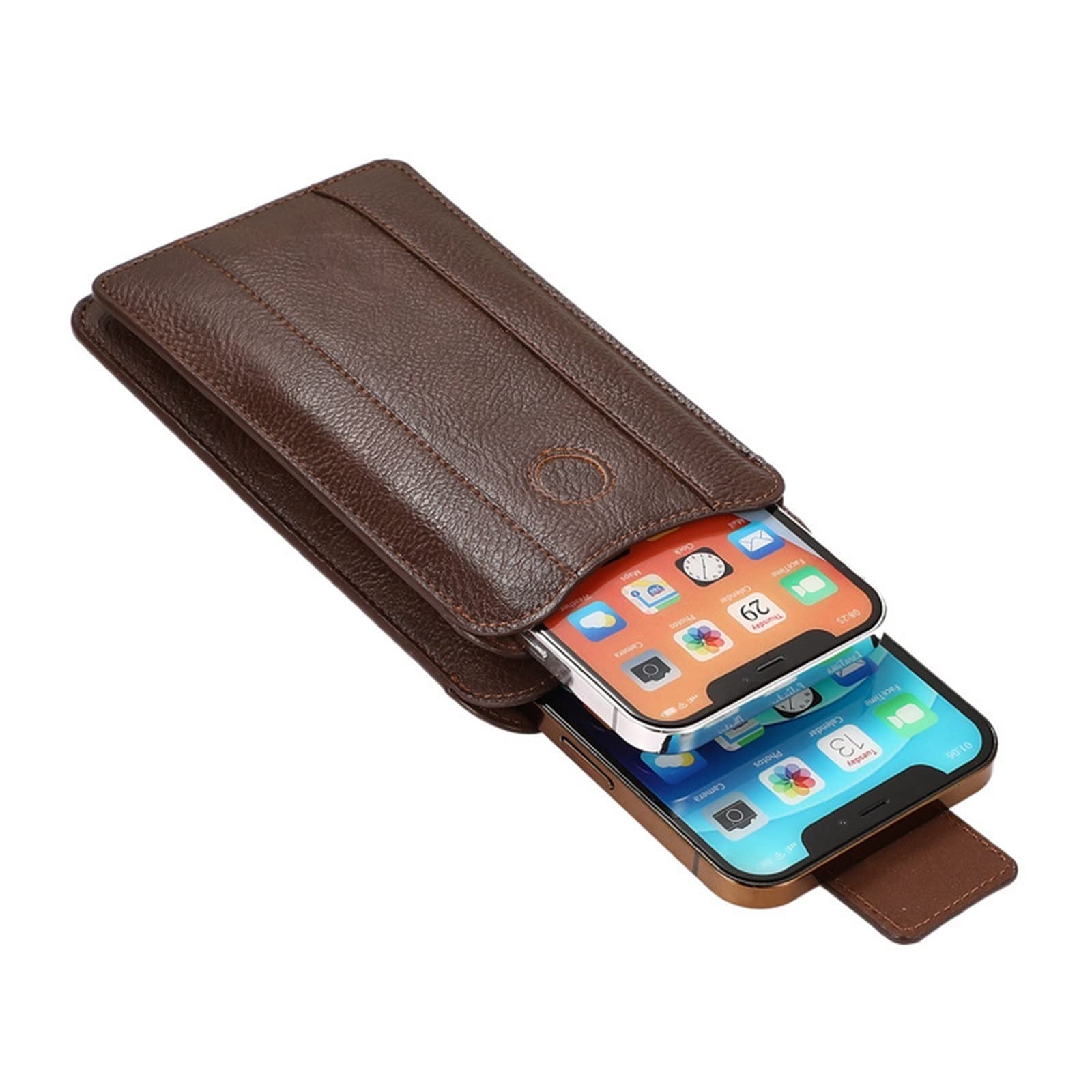 Handy-Gürteltasche für Herren Verstellbare doppellagige Gürteltasche Handytasche Flip Bag Ledertasche (Color : Brown, Size : 18.5X10.5X3CM)