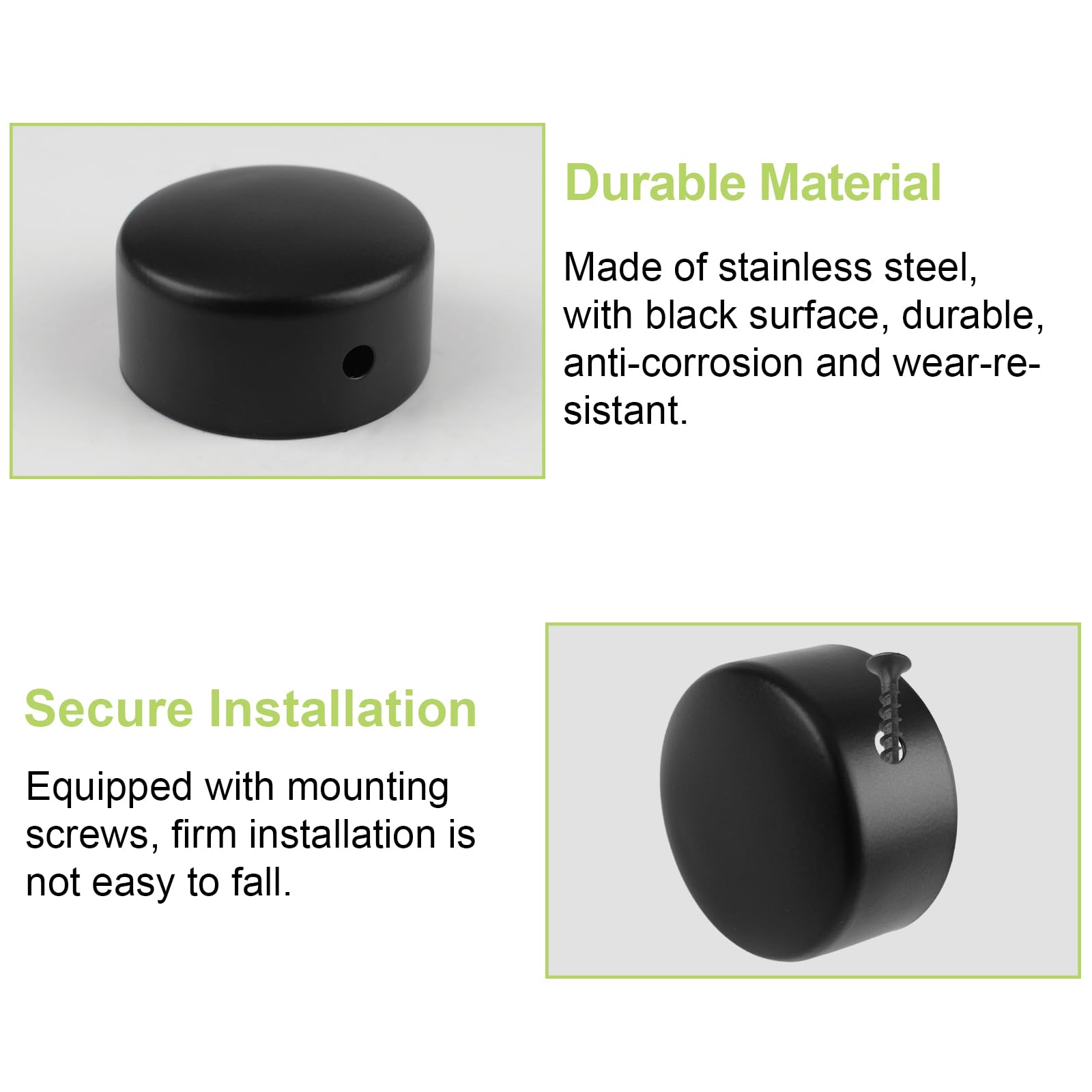 UFURMATE 6PCS 45mm Stainless Steel Round Handrail End Caps - Black, 45mm-6pcs - Image 4
