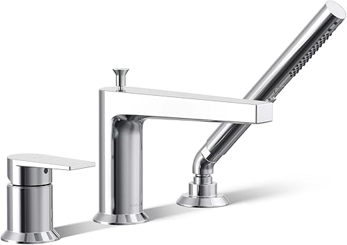 Miniatura 2 de KOHLER 74032-4-BN Grifo de baño tenso para montaje en cubierta con ducha de mano, grifo de bañera de 3 agujeros con boquilla desviadora, boquilla de