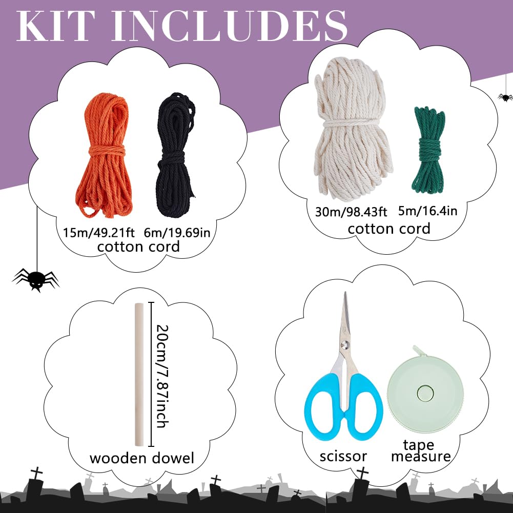 WEBEEDY 1 Set DIY Halloween Macrame Kit Pumpkin Wall Hanging Kit Handmade Macrame Kit for Beginners with Step-by-Step Video Tutorials Macrame Supplies Kit for Party Home Halloween