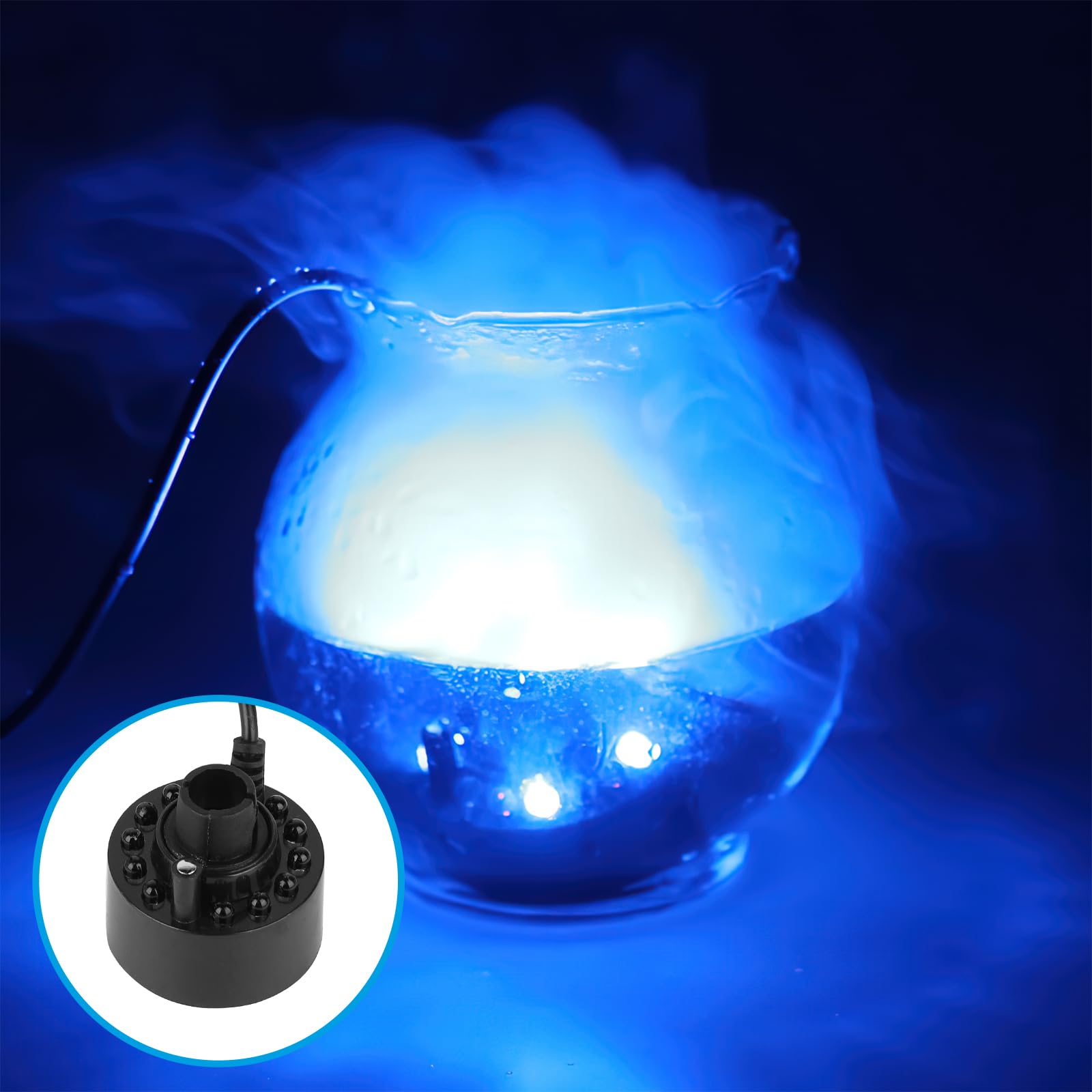 Pulvérisateur de Fontaine d'intérieur, générateur de Brume à ultrasons avec 12 lumières LED, atomiseur de Brume, atomiseur Silencieux pour fontaines, étangs, rocailles, Jeux d'eau et bonsaï