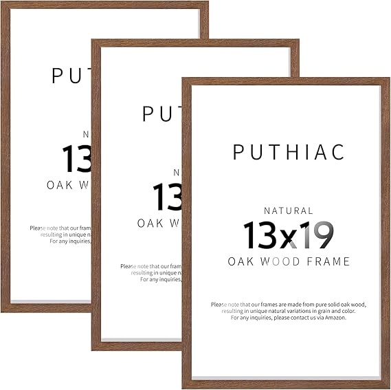 puthiac 13x19 Oak Wood Picture Frame - 13"x19" Poster Frames for Wall, 13x19 Picture Frames for Wall, 13 x 19 Picture Frames, 13 x 19 Frames for Wall(3 Pack, Walnut)